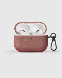 Rose vintage croc case open with AirPods Pro seated inside