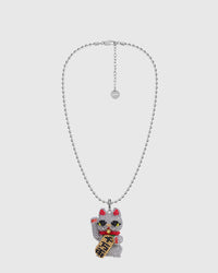 SILVER LUCKY CAT BEAD NECKLACE