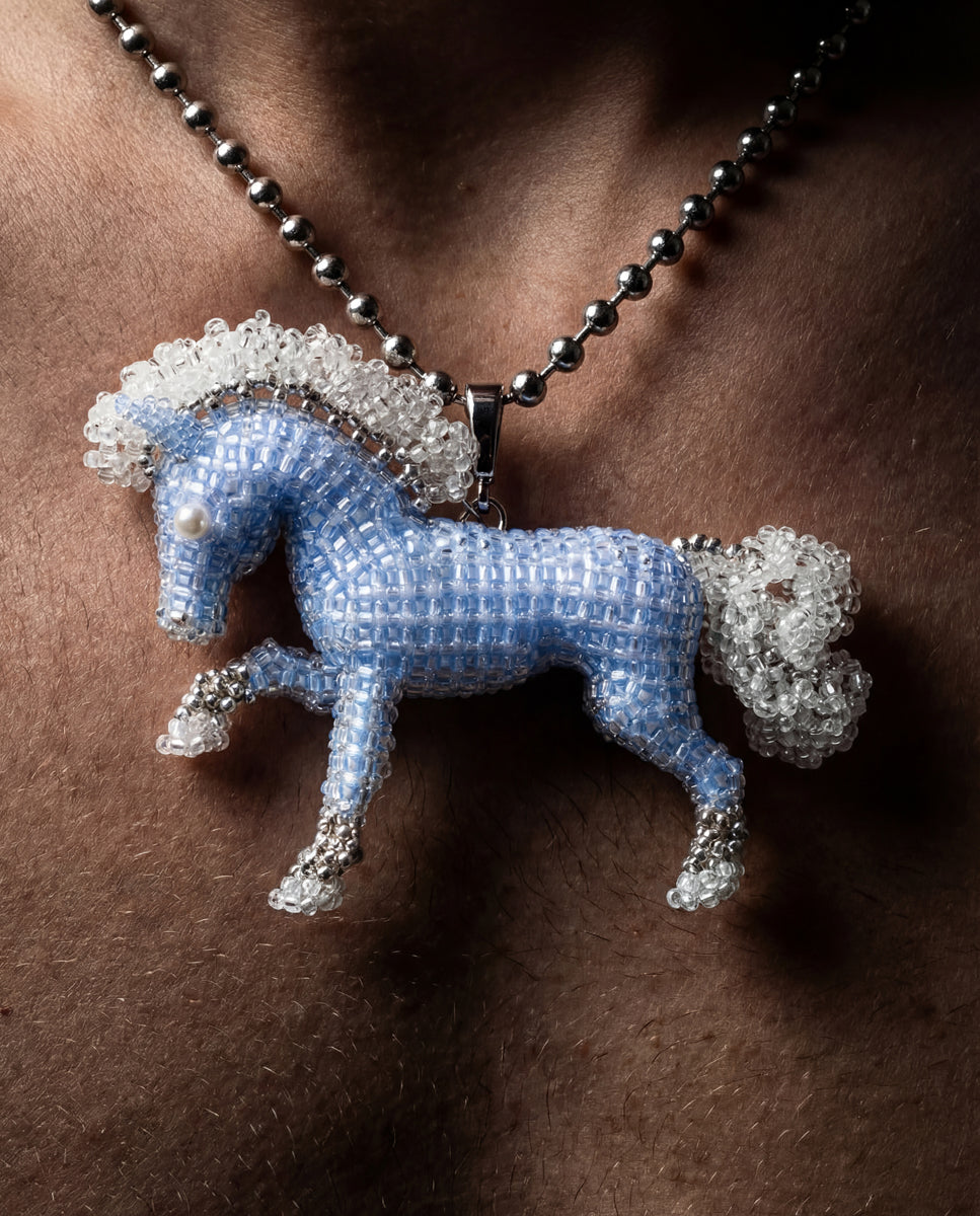 BLUE HORSE BEAD NECKLACE