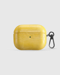 STICKYZOO Croc AirPods Pro Case in citron yellow crocodile-embossed vegan leather with metal carabiner