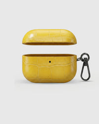 STICKYZOO citron yellow croc case open showing raised crocodile texture and polycarbonate interior