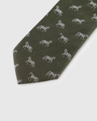 OLIVE STALLION detail on mulberry silk tie showing hand-embroidered raised thread pattern by STICKYZOO