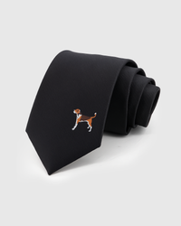 STICKYZOO NOIR HUNTER TIE in hand-embroidered 100% mulberry silk with noir hunter motif, 45° bias-cut Italian method