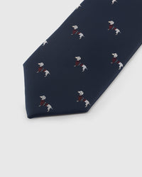 DACHSHUND detail on mulberry silk tie showing hand-embroidered raised thread pattern by STICKYZOO