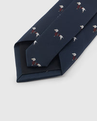 STICKYZOO DACHSHUND TIE back detail showing structured interlining and hand-finished slip stitching, 145 × 8 cm