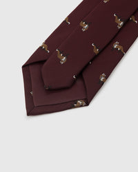 STICKYZOO CRIMSON STALLION TIE back detail showing structured interlining and hand-finished slip stitching, 145 × 8 cm