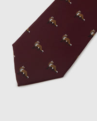 CRIMSON STALLION detail on mulberry silk tie showing hand-embroidered raised thread pattern by STICKYZOO