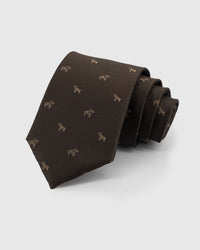 STICKYZOO NOIR ZEBRA TIE in hand-embroidered 100% mulberry silk with noir zebra motif, 45° bias-cut Italian method