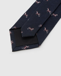 STICKYZOO NAVY STALLION TIE back detail showing structured interlining and hand-finished slip stitching, 145 × 8 cm