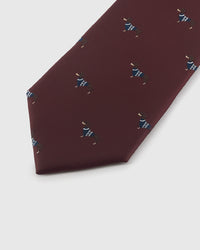 BURGUNDY HOUND detail on mulberry silk tie showing hand-embroidered raised thread pattern by STICKYZOO