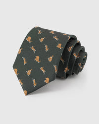 STICKYZOO FOREST TIGER TIE in hand-embroidered 100% mulberry silk with forest tiger motif, 45° bias-cut Italian method