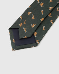 STICKYZOO FOREST TIGER TIE back detail showing structured interlining and hand-finished slip stitching, 145 × 8 cm