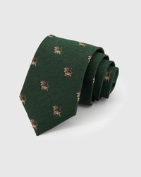STICKYZOO REGAL LION TIE in hand-embroidered 100% mulberry silk with regal lion motif, 45° bias-cut Italian method