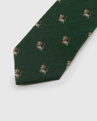 REGAL LION detail on mulberry silk tie showing hand-embroidered raised thread pattern by STICKYZOO