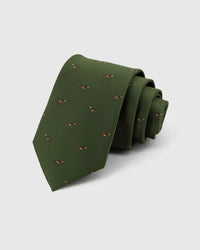 STICKYZOO HUNTER STAG TIE in hand-embroidered 100% mulberry silk with hunter stag motif, 45° bias-cut Italian method