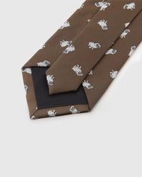 STICKYZOO COCOA PUG TIE back detail showing structured interlining and hand-finished slip stitching, 145 × 8 cm