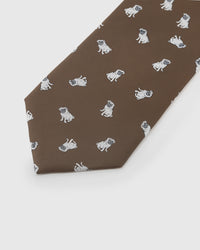 COCOA PUG detail on mulberry silk tie showing hand-embroidered raised thread pattern by STICKYZOO