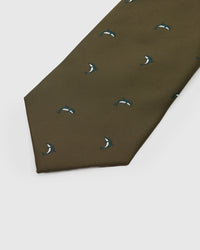 OLIVE MARLIN detail on mulberry silk tie showing hand-embroidered raised thread pattern by STICKYZOO