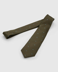 STICKYZOO OLIVE MARLIN TIE additional view showing hand-embroidered mulberry silk detail, designed in Amsterdam