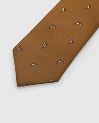 CARAMEL MARLIN detail on mulberry silk tie showing hand-embroidered raised thread pattern by STICKYZOO