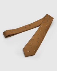 STICKYZOO CARAMEL MARLIN TIE additional view showing hand-embroidered mulberry silk detail, designed in Amsterdam