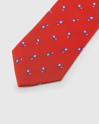 CRIMSON COURT detail on mulberry silk tie showing hand-embroidered raised thread pattern by STICKYZOO