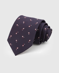 STICKYZOO MIDNIGHT COURT TIE in hand-embroidered 100% mulberry silk with midnight court motif, 45° bias-cut Italian method
