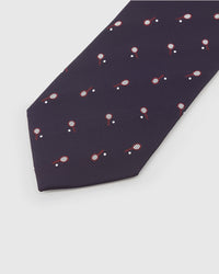 MIDNIGHT COURT detail on mulberry silk tie showing hand-embroidered raised thread pattern by STICKYZOO