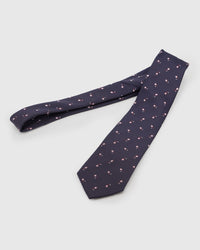 STICKYZOO MIDNIGHT COURT TIE additional view showing hand-embroidered mulberry silk detail, designed in Amsterdam