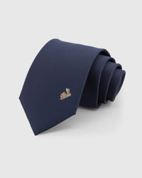 STICKYZOO GOLDEN HARE TIE in hand-embroidered 100% mulberry silk with golden hare motif, 45° bias-cut Italian method