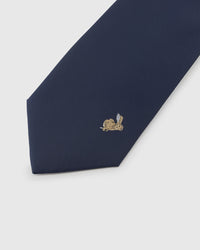 GOLDEN HARE detail on mulberry silk tie showing hand-embroidered raised thread pattern by STICKYZOO