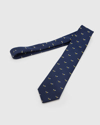 STICKYZOO MIDNIGHT BEE TIE additional view showing hand-embroidered mulberry silk detail, designed in Amsterdam