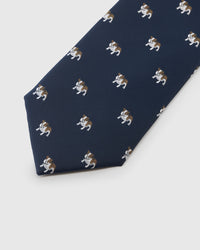BULLDOG detail on mulberry silk tie showing hand-embroidered raised thread pattern by STICKYZOO