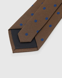 STICKYZOO COBALT DOT HERRINGBONE TIE back detail showing structured interlining and hand-finished slip stitching, 145 × 8 cm