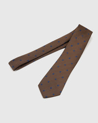 STICKYZOO COBALT DOT HERRINGBONE TIE additional view showing hand-embroidered mulberry silk detail, designed in Amsterdam